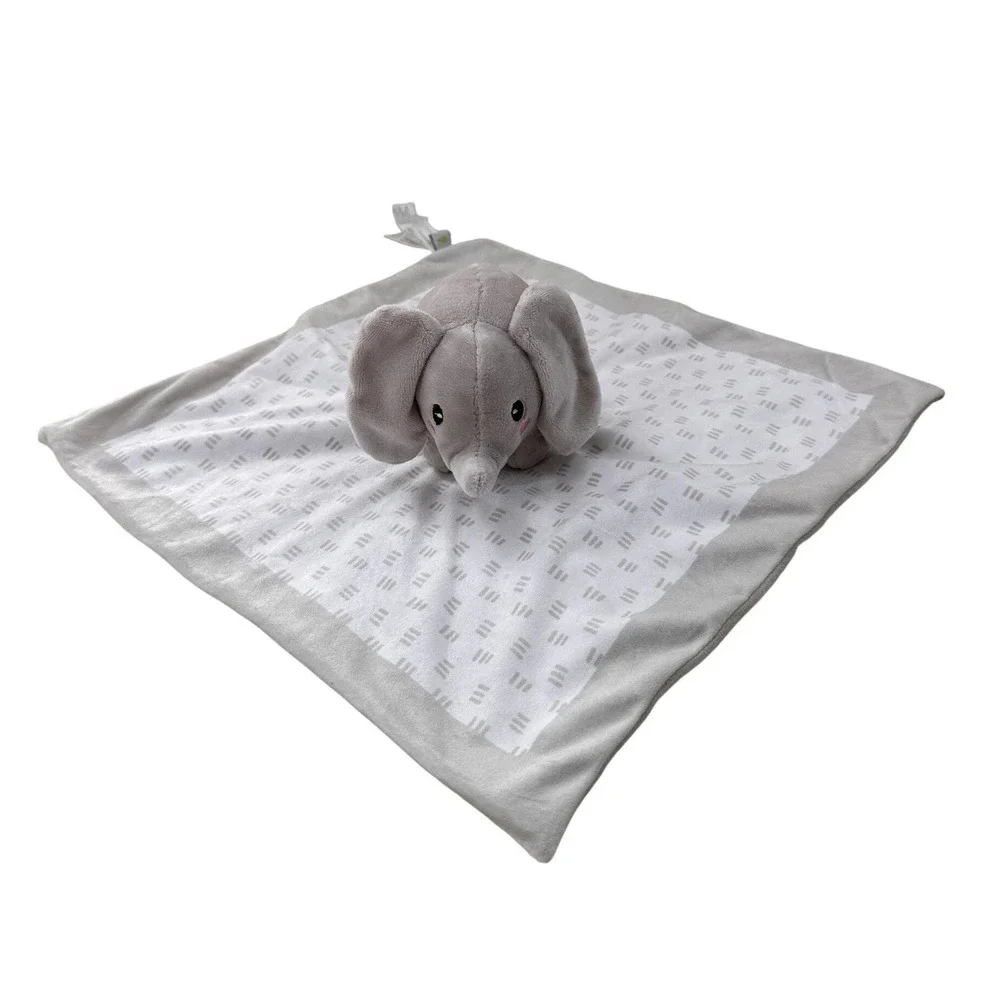 Pearhead Elephant Baby Security Blanket‎ Lovey Grey White Dash Print 83111